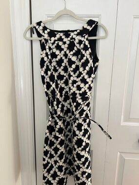 David Meister Black and White Floral Lattice Midi Dress